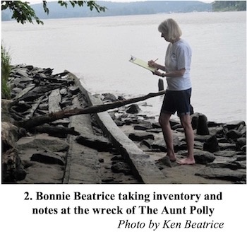 Bonnie Beatrice taking inventory and notes at the wreck of The Aunt Polly