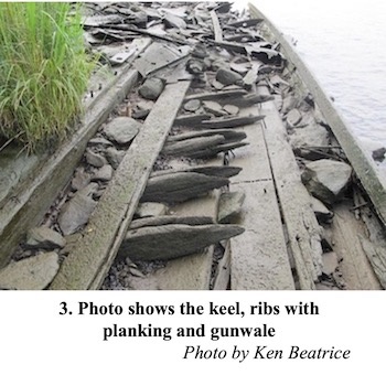 Photo shows the keel, ribs with planking and gunwale of the Aunt Polly